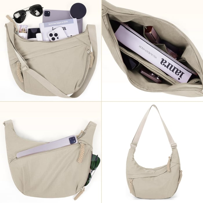 Women's Fashion Plain Color Nylon Crossbody Hobo Bag