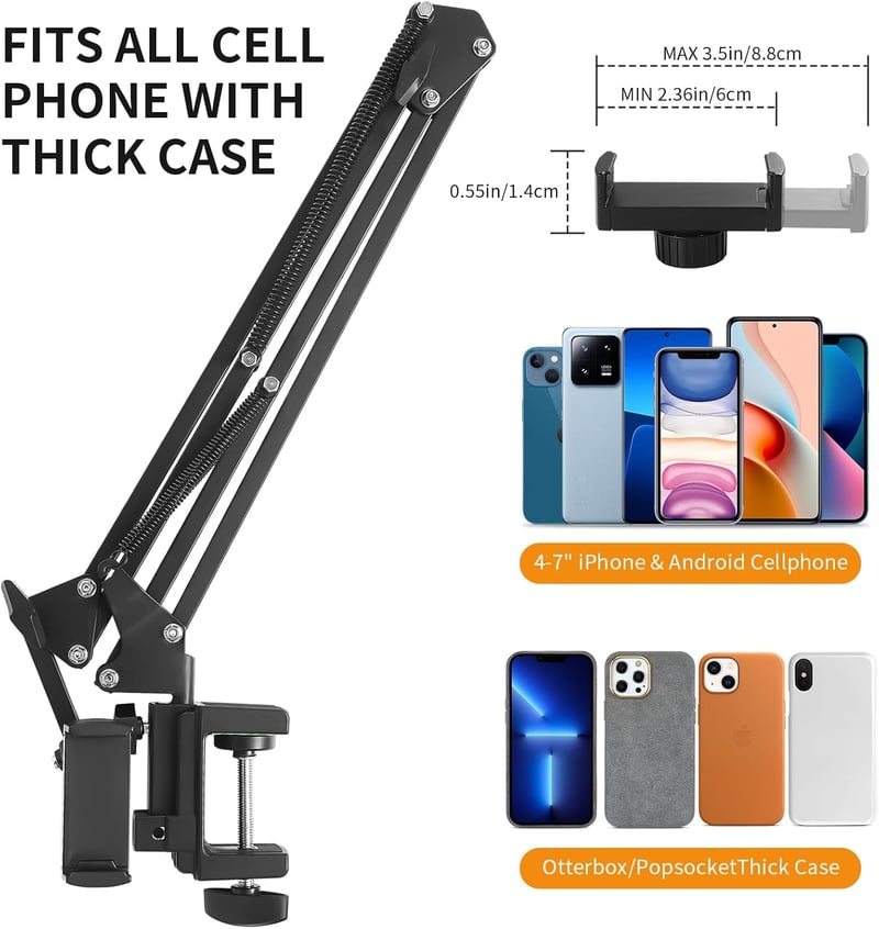 Phone Holder for Desk – Adjustable Long Arm Clip
