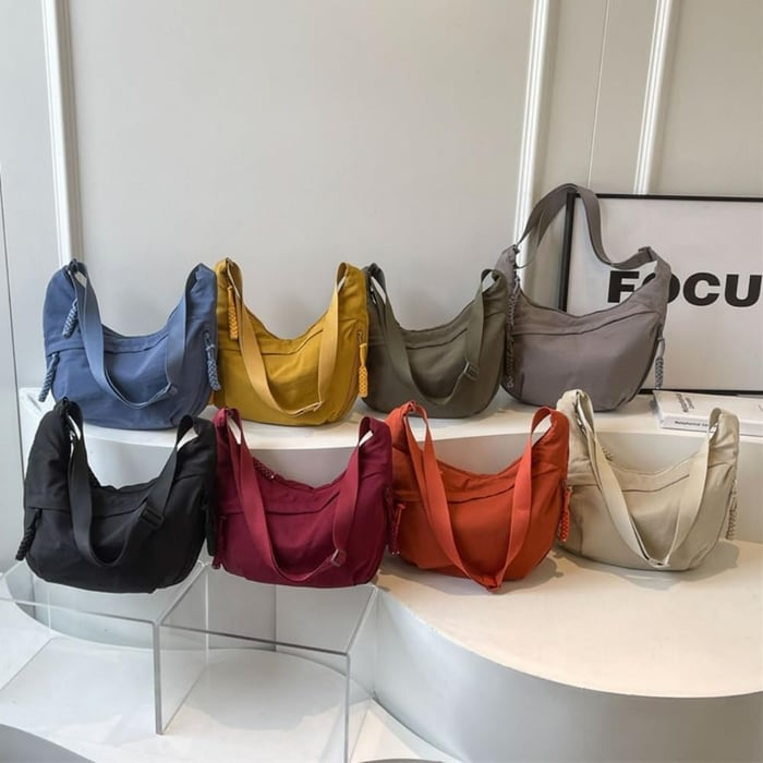 Women's Fashion Plain Color Nylon Crossbody Hobo Bag