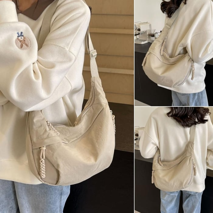 Women's Fashion Plain Color Nylon Crossbody Hobo Bag
