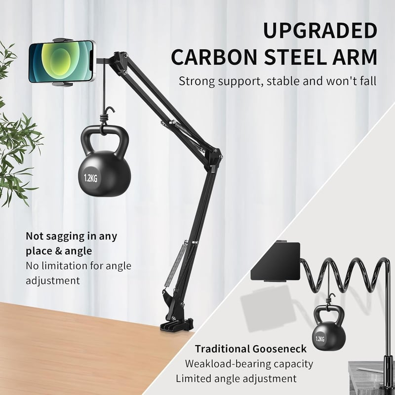 Phone Holder for Desk – Adjustable Long Arm Clip