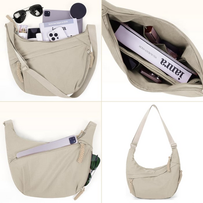 Women's Fashion Plain Color Nylon Crossbody Hobo Bag
